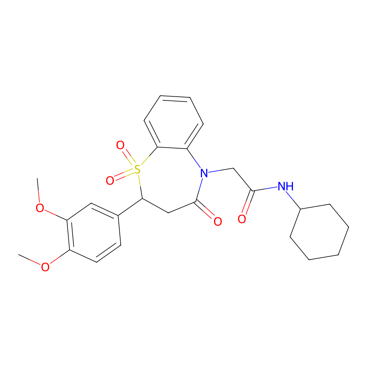 N-cyclohexyl-2-(2-(3,4-dimethoxyphenyl)-1,1-dioxido-4-oxo-3,4-dihydrobenzo[b][1,4]thiazepin-5(2H)-yl)acetamide molecular structure, CAS 863452-54-4