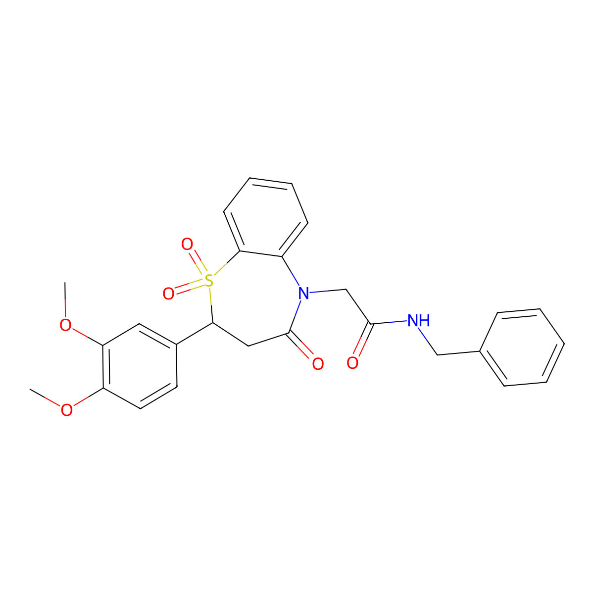 N-benzyl-2-(2-(3,4-dimethoxyphenyl)-1,1-dioxido-4-oxo-3,4-dihydrobenzo[b][1,4]thiazepin-5(2H)-yl)acetamide molecular structure, CAS 863452-56-6