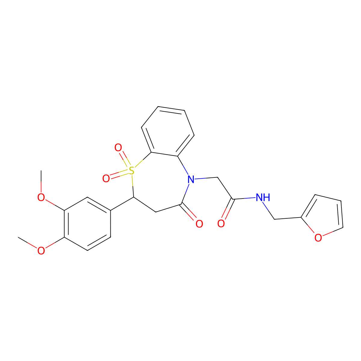 2-(2-(3,4-dimethoxyphenyl)-1,1-dioxido-4-oxo-3,4-dihydrobenzo[b][1,4]thiazepin-5(2H)-yl)-N-(furan-2-ylmethyl)acetamide molecular structure, CAS 863452-57-7