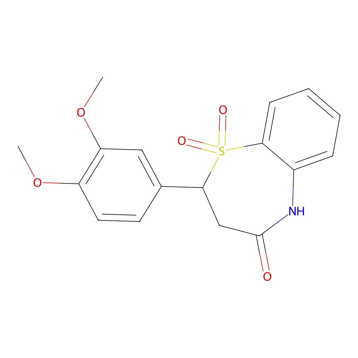 2-(3,4-dimethoxyphenyl)-2,3-dihydro-1,5-benzothiazepin-4(5H)-one 1,1-dioxide molecular structure, CAS 863452-63-5