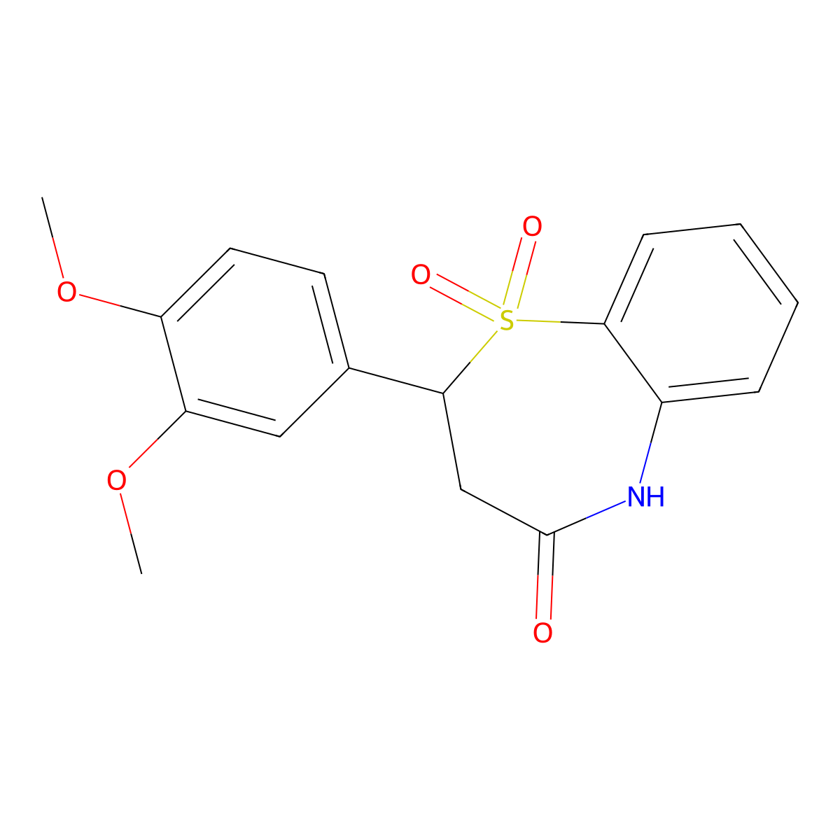 2-(3,4-dimethoxyphenyl)-2,3-dihydro-1,5-benzothiazepin-4(5H)-one 1,1-dioxide molecular structure, CAS 863452-63-5