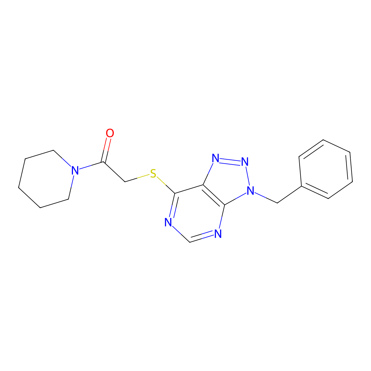 2-((3-benzyl-3H-[1,2,3]triazolo[4,5-d]pyrimidin-7-yl)thio)-1-(piperidin-1-yl)ethanone molecular structure, CAS 863452-65-7