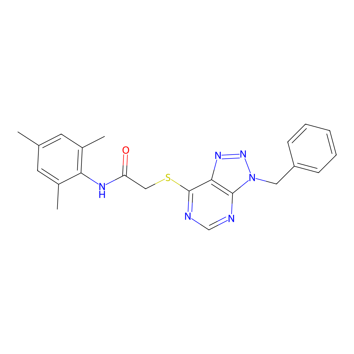 2-(3-benzyltriazolo[4,5-d]pyrimidin-7-yl)sulfanyl-N-(2,4,6-trimethylphenyl)acetamide molecular structure, CAS 863452-77-1