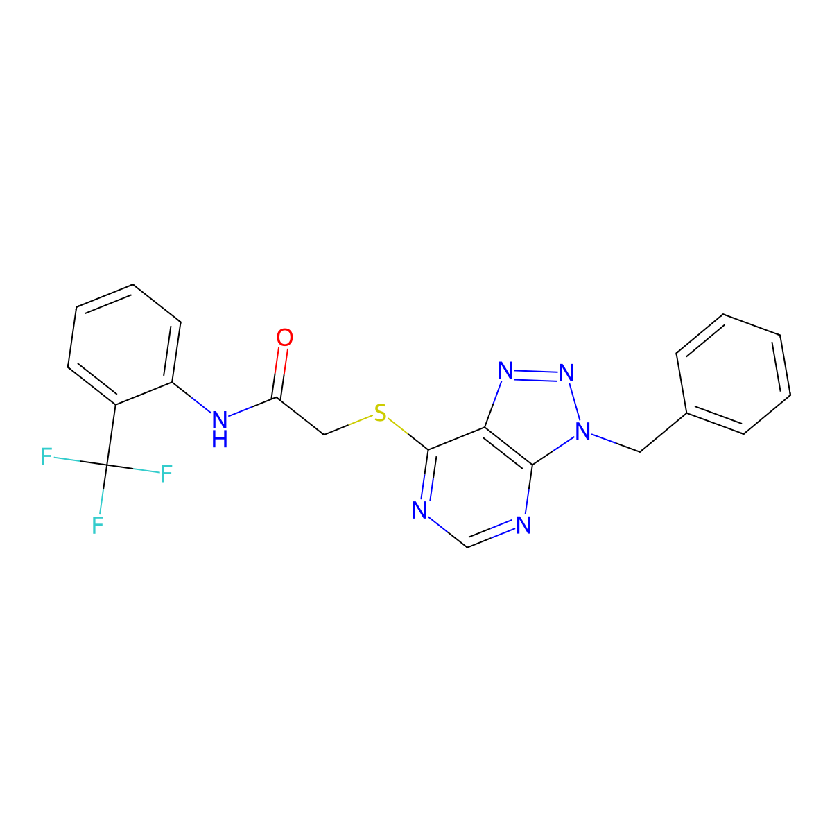 2-((3-benzyl-3H-[1,2,3]triazolo[4,5-d]pyrimidin-7-yl)thio)-N-(2-(trifluoromethyl)phenyl)acetamide molecular structure, CAS 863452-89-5