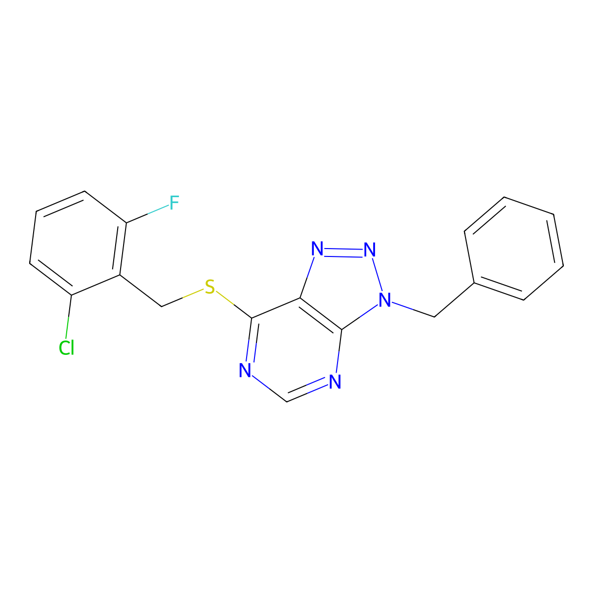 3-Benzyl-7-[(2-chloro-6-fluorophenyl)methylsulfanyl]triazolo[4,5-d]pyrimidine molecular structure, CAS 863453-00-3