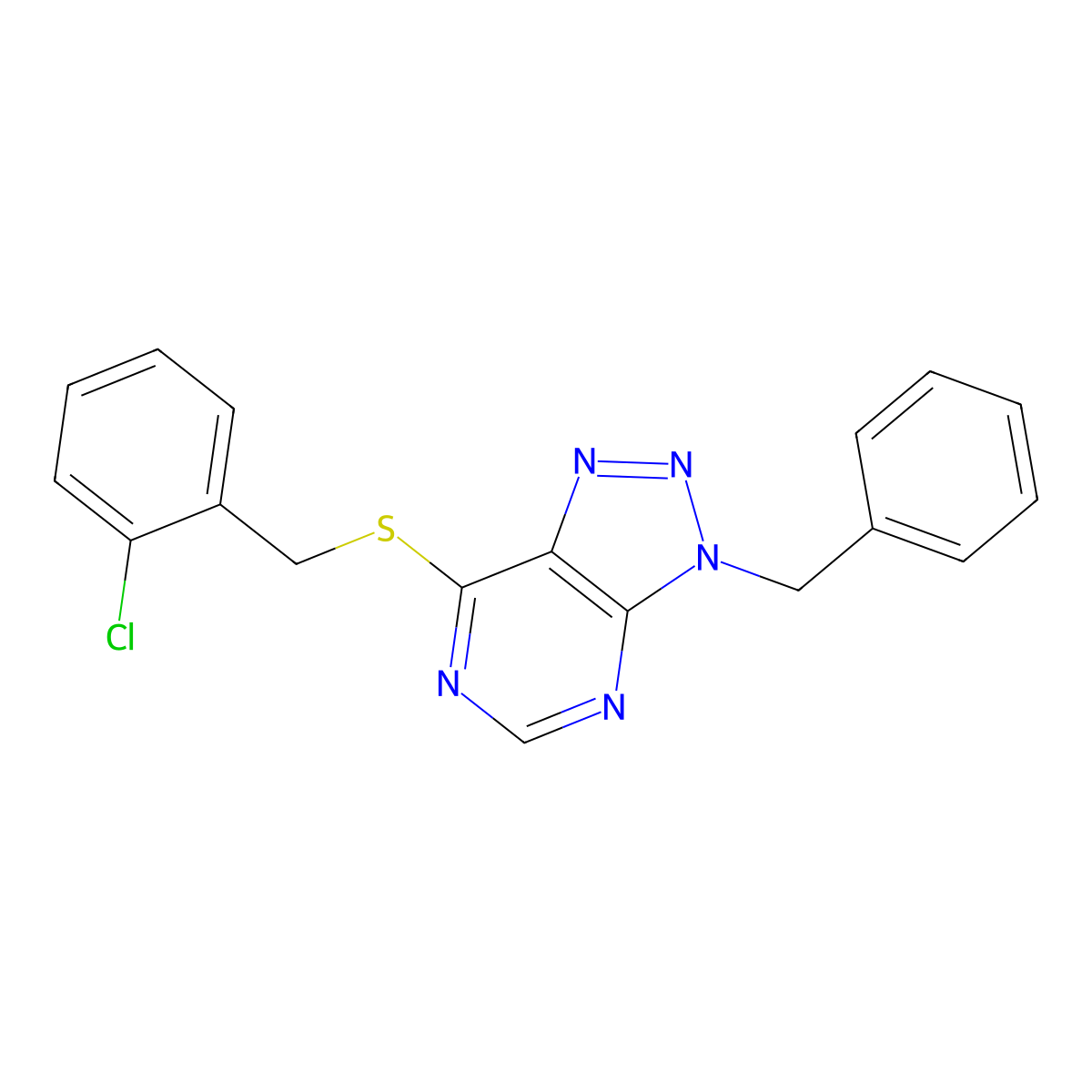 3-Benzyl-7-[(2-chlorophenyl)methylsulfanyl]triazolo[4,5-d]pyrimidine molecular structure, CAS 863453-01-4