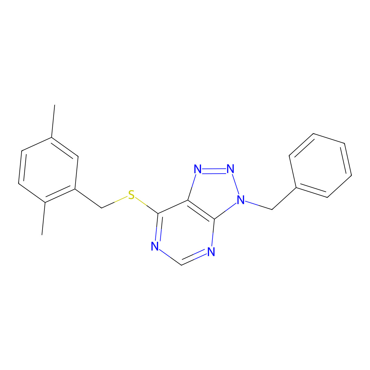 3-benzyl-7-((2,5-dimethylbenzyl)thio)-3H-[1,2,3]triazolo[4,5-d]pyrimidine molecular structure, CAS 863453-02-5
