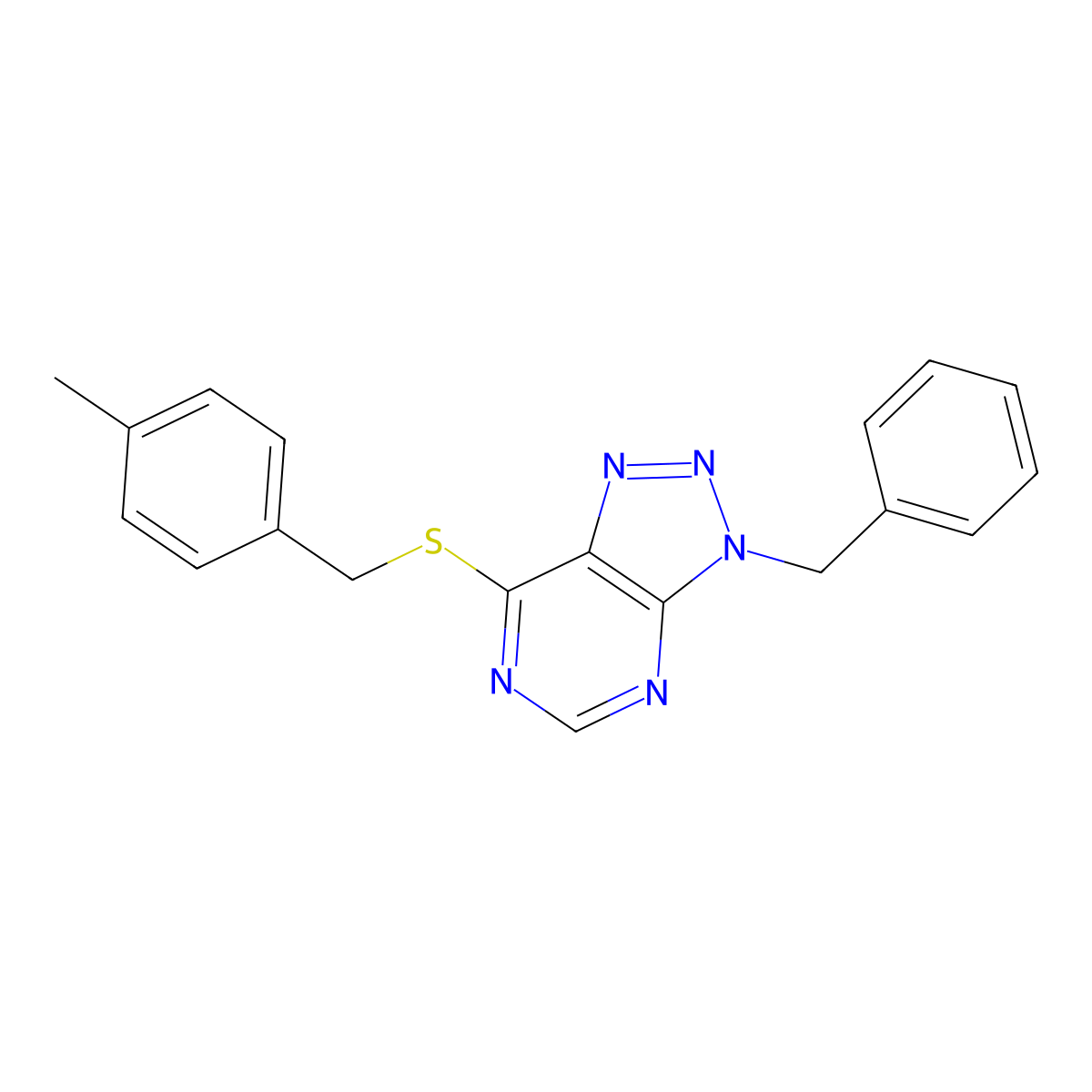 3-Benzyl-7-[(4-methylphenyl)methylsulfanyl]triazolo[4,5-d]pyrimidine molecular structure, CAS 863453-03-6