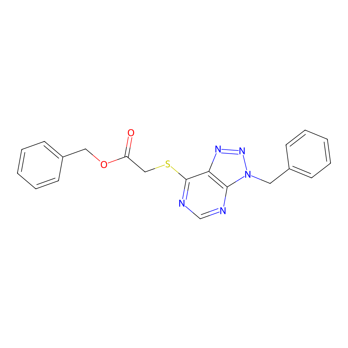 benzyl 2-((3-benzyl-3H-[1,2,3]triazolo[4,5-d]pyrimidin-7-yl)thio)acetate molecular structure, CAS 863453-06-9