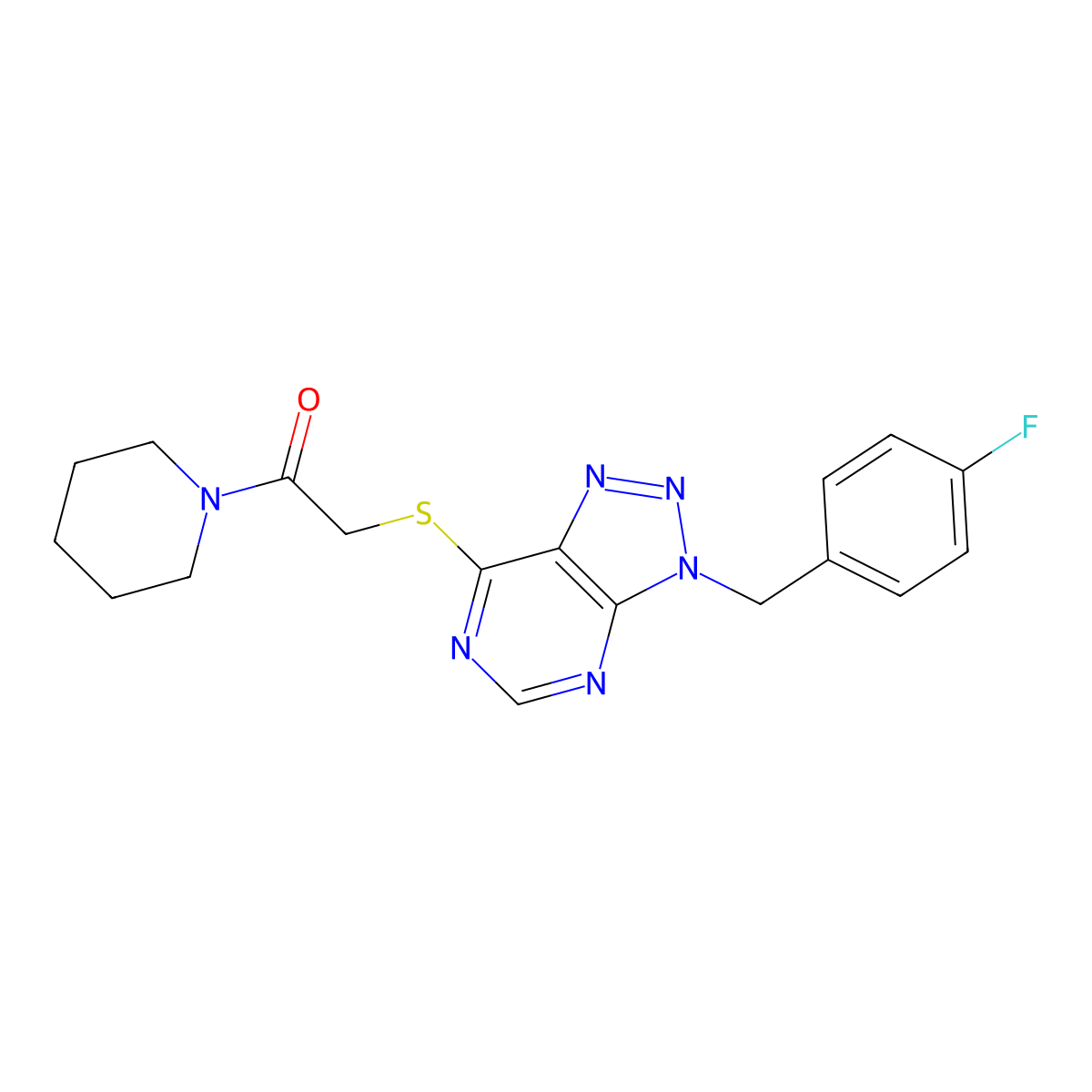 2-((3-(4-fluorobenzyl)-3H-[1,2,3]triazolo[4,5-d]pyrimidin-7-yl)thio)-1-(piperidin-1-yl)ethanone molecular structure, CAS 863453-08-1