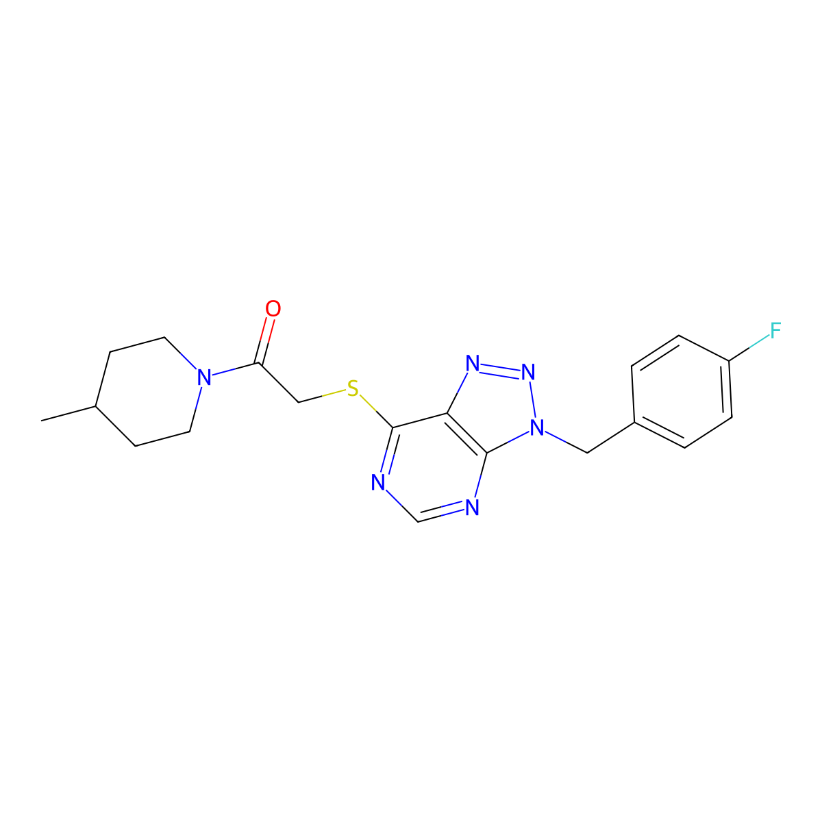 2-((3-(4-fluorobenzyl)-3H-[1,2,3]triazolo[4,5-d]pyrimidin-7-yl)thio)-1-(4-methylpiperidin-1-yl)ethanone molecular structure, CAS 863453-11-6