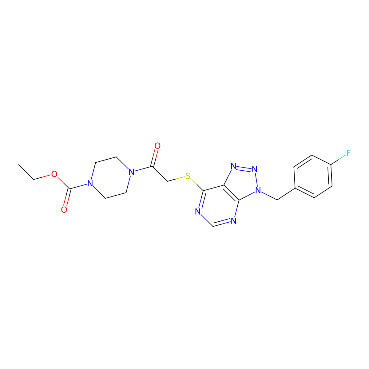 Ethyl 4-[2-[3-[(4-fluorophenyl)methyl]triazolo[4,5-d]pyrimidin-7-yl]sulfanylacetyl]piperazine-1-carboxylate molecular structure, CAS 863453-14-9
