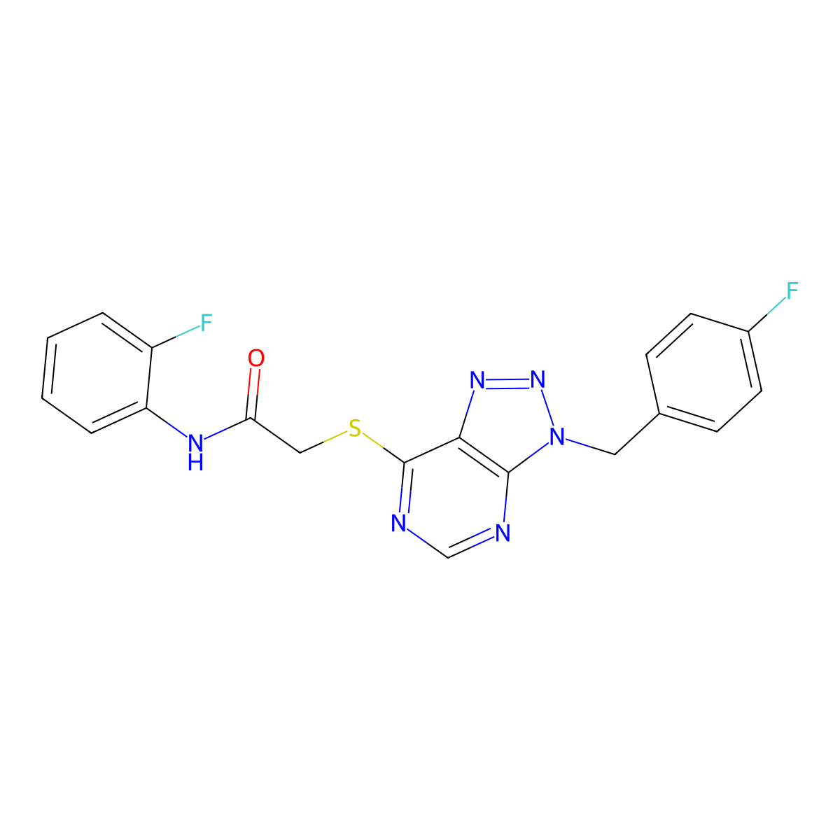 N-(2-fluorophenyl)-2-[3-[(4-fluorophenyl)methyl]triazolo[4,5-d]pyrimidin-7-yl]sulfanylacetamide molecular structure, CAS 863457-67-4