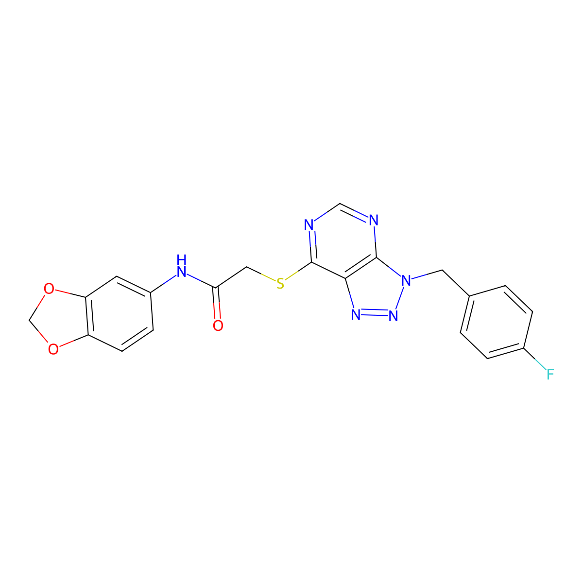N-(benzo[d][1,3]dioxol-5-yl)-2-((3-(4-fluorobenzyl)-3H-[1,2,3]triazolo[4,5-d]pyrimidin-7-yl)thio)acetamide molecular structure, CAS 863457-84-5