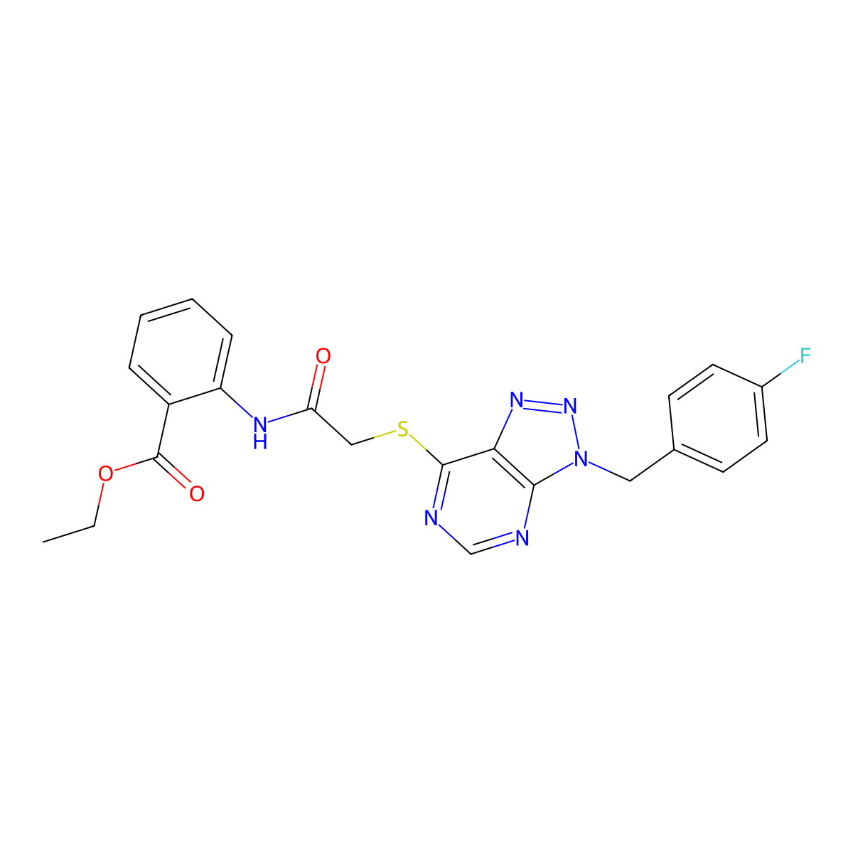 ethyl 2-(2-((3-(4-fluorobenzyl)-3H-[1,2,3]triazolo[4,5-d]pyrimidin-7-yl)thio)acetamido)benzoate molecular structure, CAS 863457-90-3