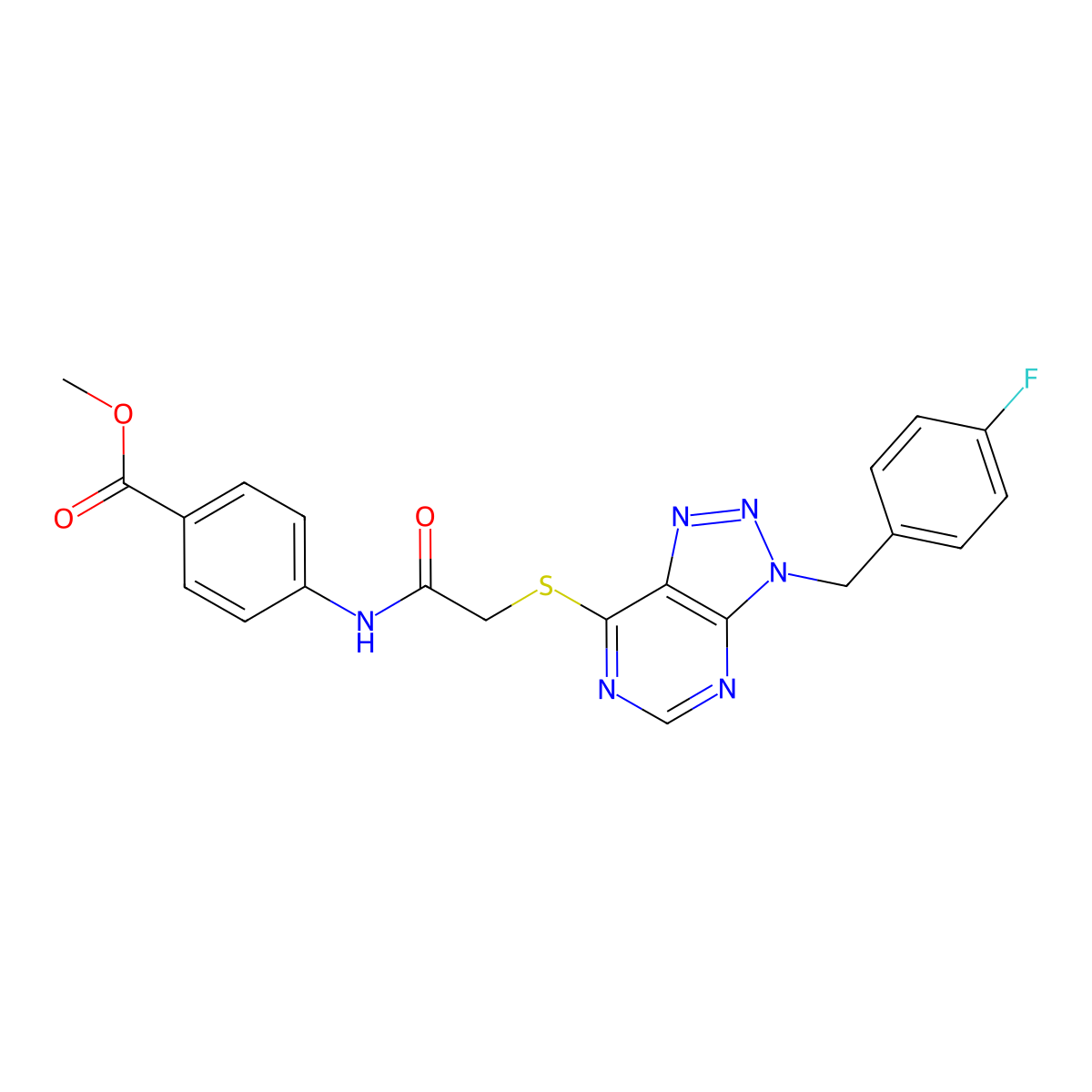 methyl 4-(2-((3-(4-fluorobenzyl)-3H-[1,2,3]triazolo[4,5-d]pyrimidin-7-yl)thio)acetamido)benzoate molecular structure, CAS 863457-92-5