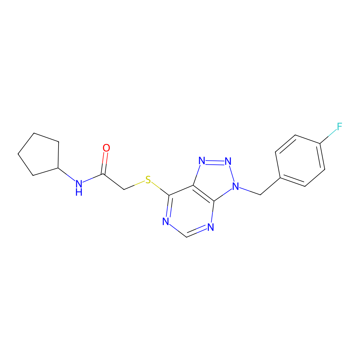 N-cyclopentyl-2-((3-(4-fluorobenzyl)-3H-[1,2,3]triazolo[4,5-d]pyrimidin-7-yl)thio)acetamide molecular structure, CAS 863457-96-9