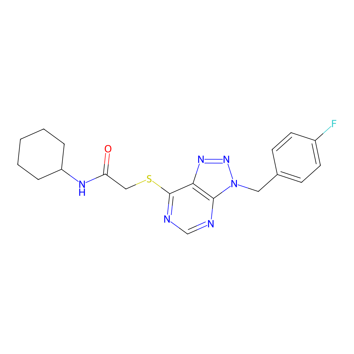 N-cyclohexyl-2-[3-[(4-fluorophenyl)methyl]triazolo[4,5-d]pyrimidin-7-yl]sulfanylacetamide molecular structure, CAS 863457-97-0
