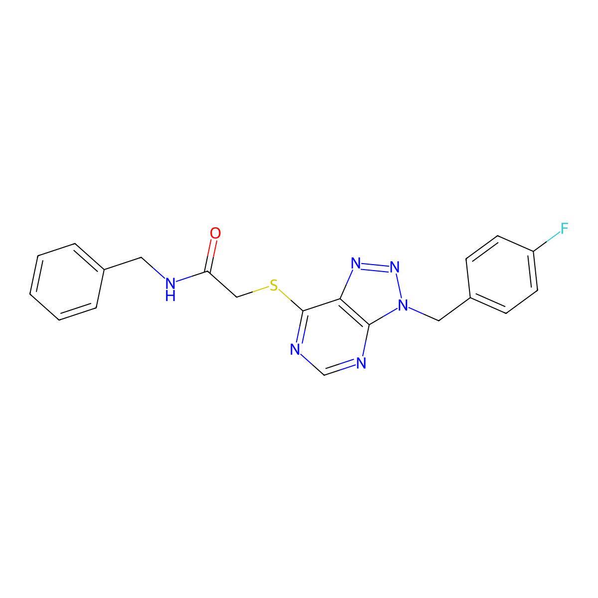 N-benzyl-2-((3-(4-fluorobenzyl)-3H-[1,2,3]triazolo[4,5-d]pyrimidin-7-yl)thio)acetamide molecular structure, CAS 863457-99-2
