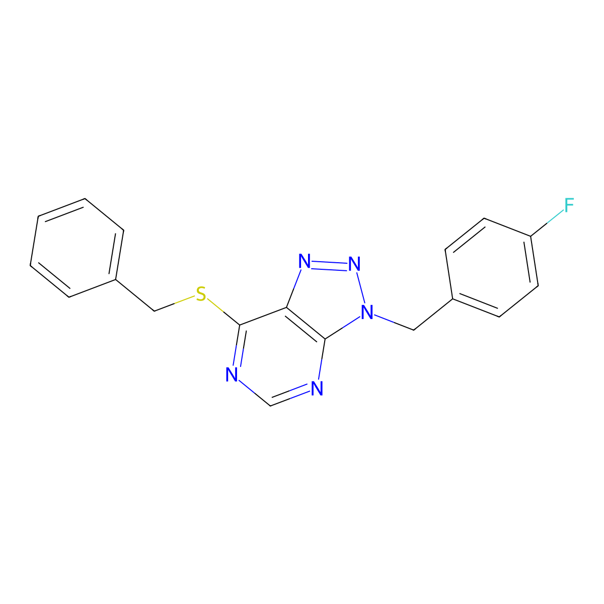 7-Benzylsulfanyl-3-[(4-fluorophenyl)methyl]triazolo[4,5-d]pyrimidine molecular structure, CAS 863458-09-7