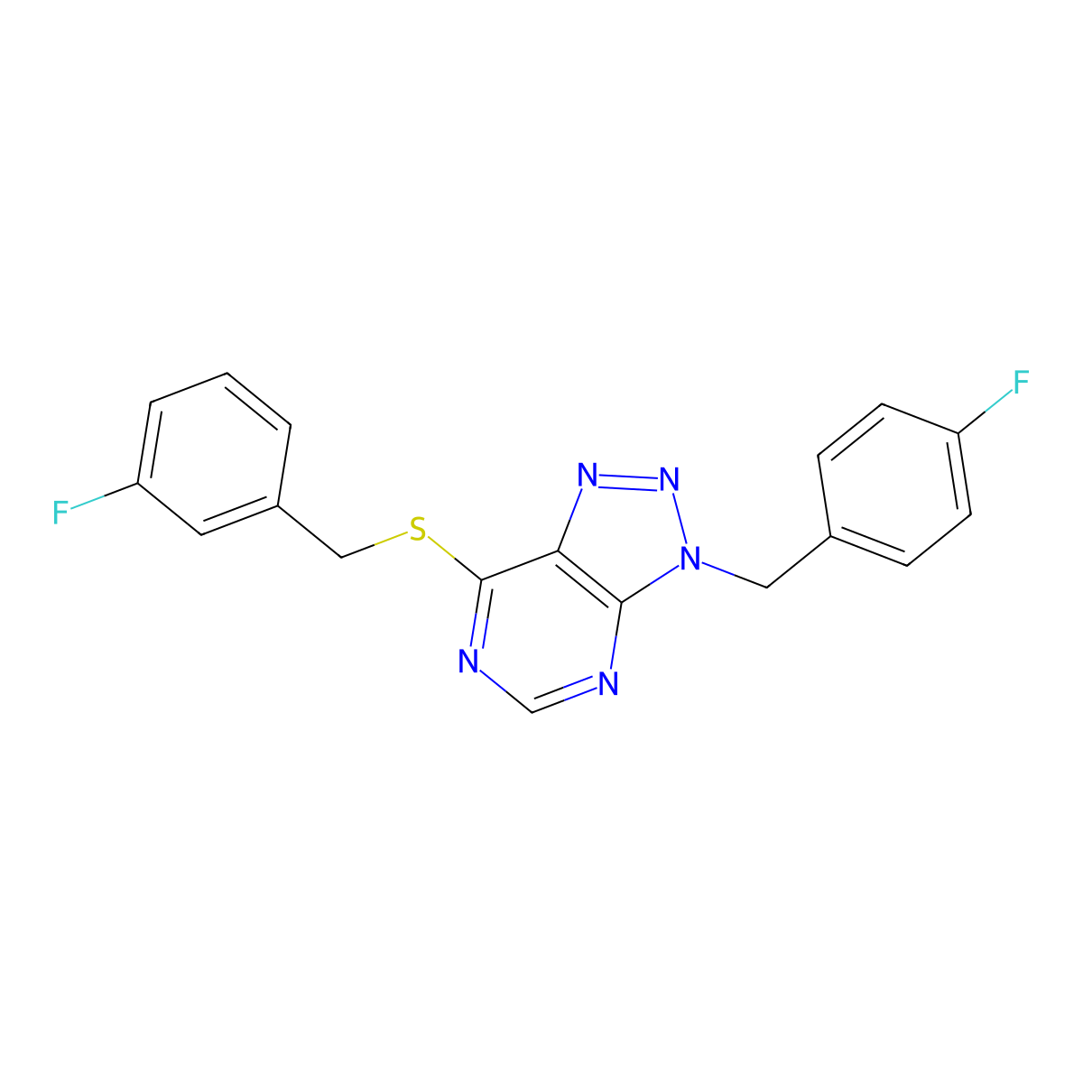 3-(4-fluorobenzyl)-7-((3-fluorobenzyl)thio)-3H-[1,2,3]triazolo[4,5-d]pyrimidine molecular structure, CAS 863458-10-0