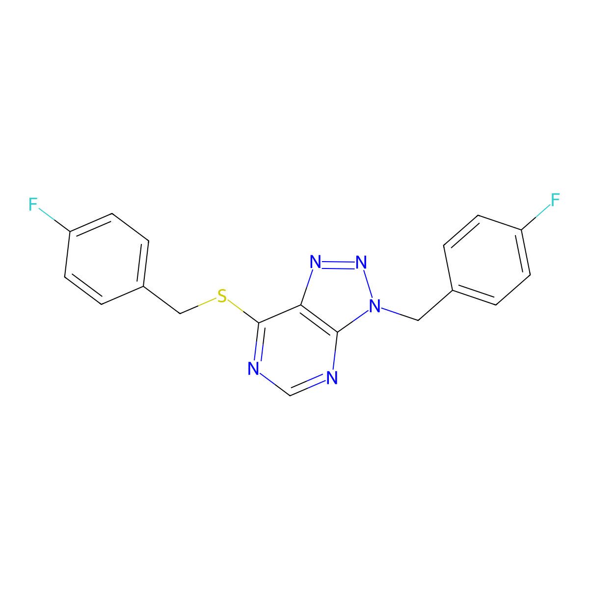 3-[(4-Fluorophenyl)methyl]-7-[(4-fluorophenyl)methylsulfanyl]triazolo[4,5-d]pyrimidine molecular structure, CAS 863458-11-1