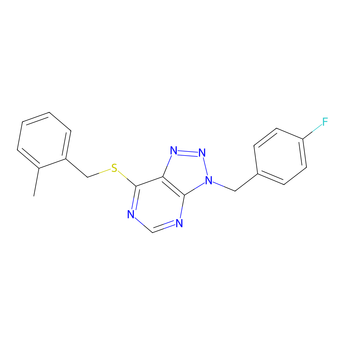 3-[(4-Fluorophenyl)methyl]-7-[(2-methylphenyl)methylsulfanyl]triazolo[4,5-d]pyrimidine molecular structure, CAS 863458-14-4