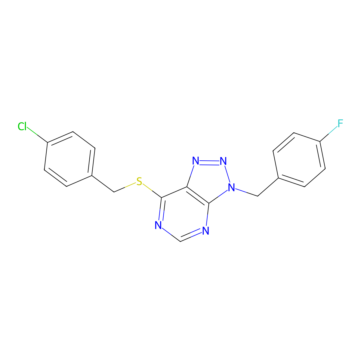 7-((4-chlorobenzyl)thio)-3-(4-fluorobenzyl)-3H-[1,2,3]triazolo[4,5-d]pyrimidine molecular structure, CAS 863458-15-5