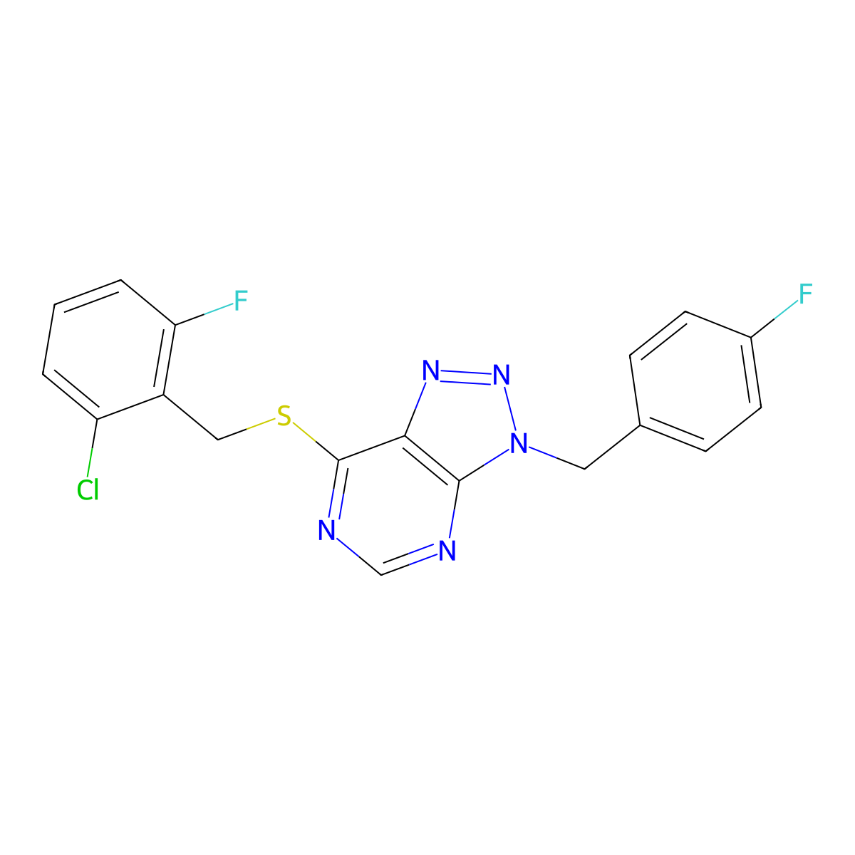 7-((2-chloro-6-fluorobenzyl)thio)-3-(4-fluorobenzyl)-3H-[1,2,3]triazolo[4,5-d]pyrimidine molecular structure, CAS 863458-16-6