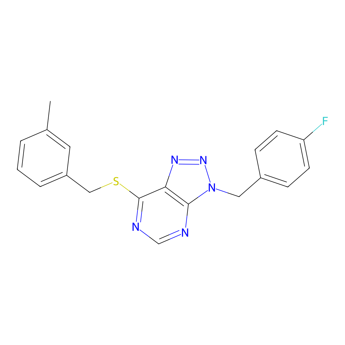 3-(4-fluorobenzyl)-7-((3-methylbenzyl)thio)-3H-[1,2,3]triazolo[4,5-d]pyrimidine molecular structure, CAS 863458-17-7