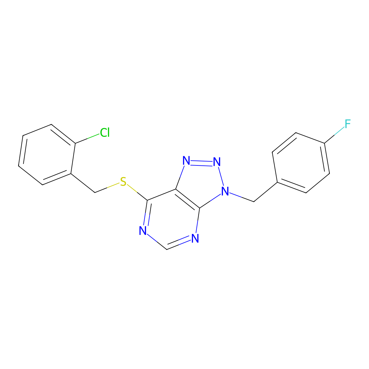 7-((2-chlorobenzyl)thio)-3-(4-fluorobenzyl)-3H-[1,2,3]triazolo[4,5-d]pyrimidine molecular structure, CAS 863458-18-8