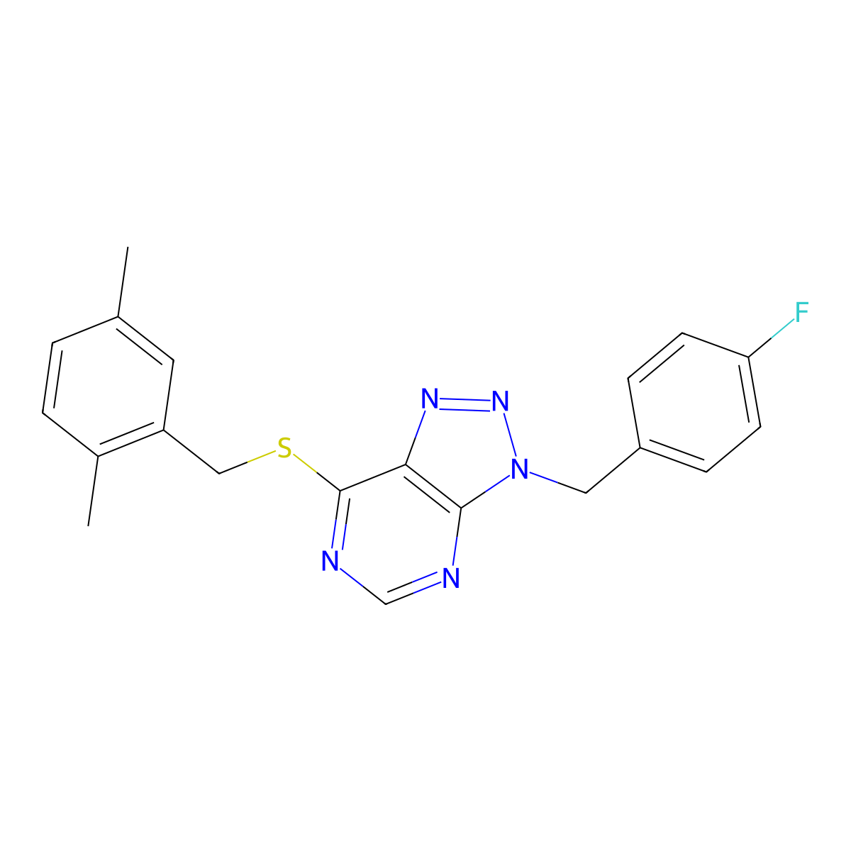 7-[(2,5-Dimethylphenyl)methylsulfanyl]-3-[(4-fluorophenyl)methyl]triazolo[4,5-d]pyrimidine molecular structure, CAS 863458-19-9