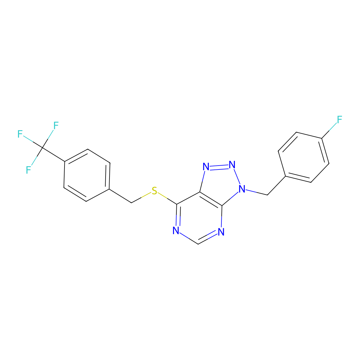 3-(4-fluorobenzyl)-7-((4-(trifluoromethyl)benzyl)thio)-3H-[1,2,3]triazolo[4,5-d]pyrimidine molecular structure, CAS 863458-22-4