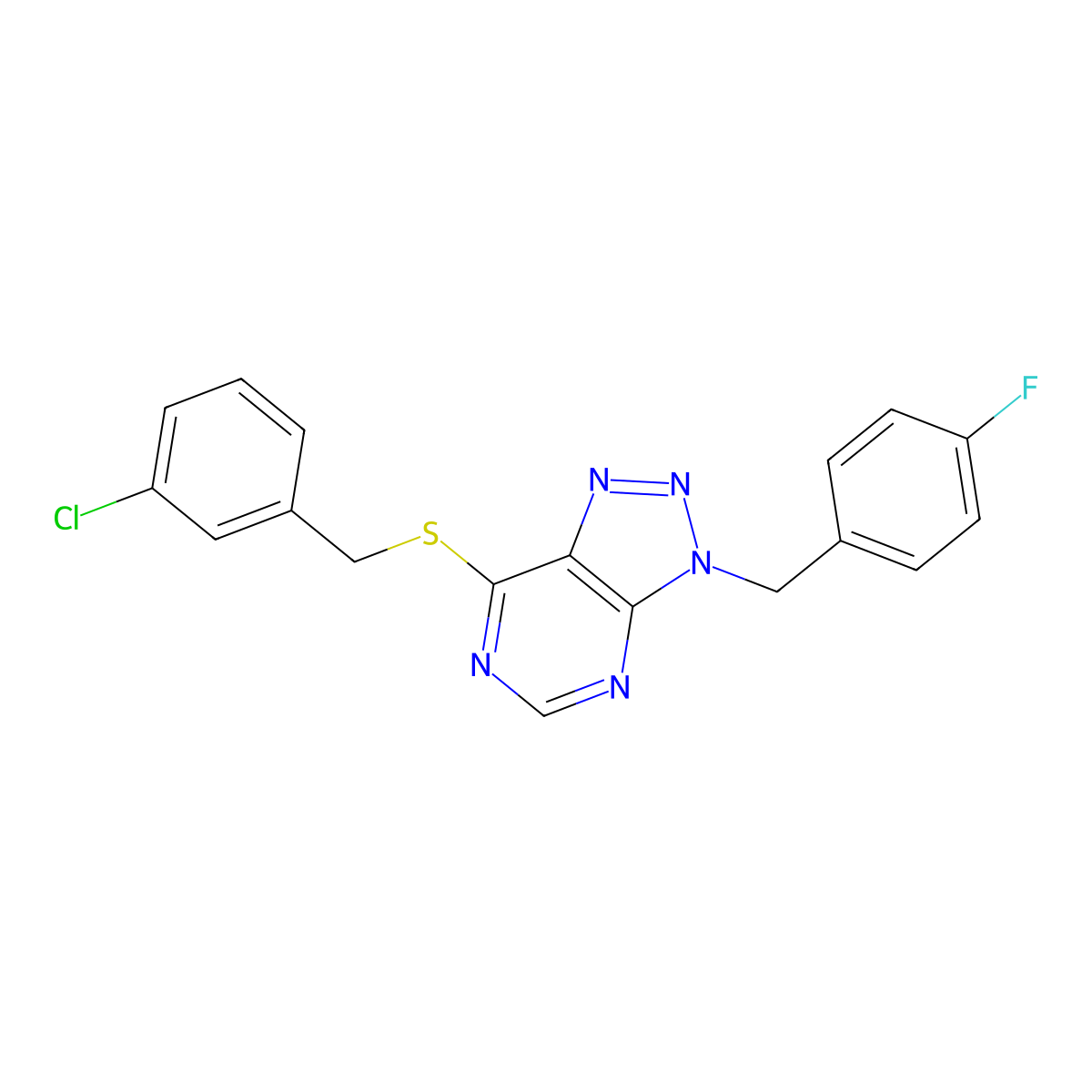 7-((3-chlorobenzyl)thio)-3-(4-fluorobenzyl)-3H-[1,2,3]triazolo[4,5-d]pyrimidine molecular structure, CAS 863458-25-7