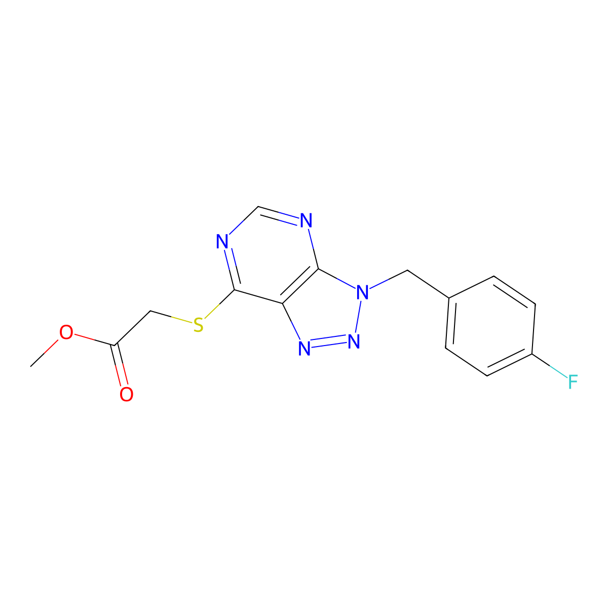 methyl 2-((3-(4-fluorobenzyl)-3H-[1,2,3]triazolo[4,5-d]pyrimidin-7-yl)thio)acetate molecular structure, CAS 863458-26-8
