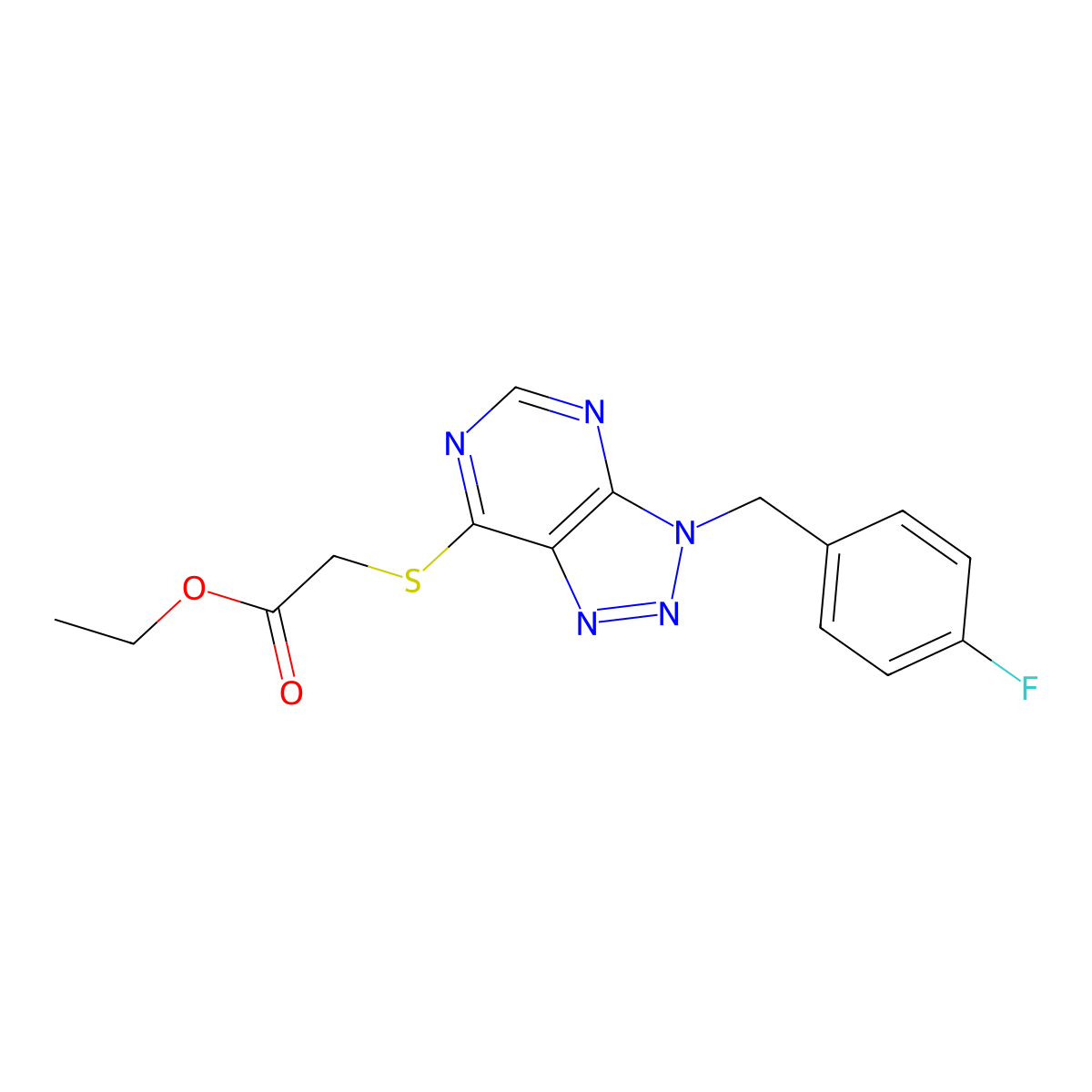 Ethyl 2-[3-[(4-fluorophenyl)methyl]triazolo[4,5-d]pyrimidin-7-yl]sulfanylacetate molecular structure, CAS 863458-27-9