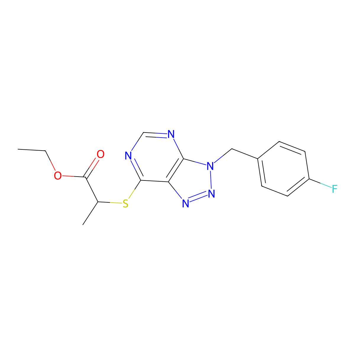 ethyl 2-((3-(4-fluorobenzyl)-3H-[1,2,3]triazolo[4,5-d]pyrimidin-7-yl)thio)propanoate molecular structure, CAS 863458-28-0