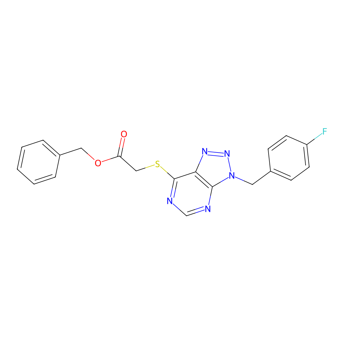 benzyl 2-((3-(4-fluorobenzyl)-3H-[1,2,3]triazolo[4,5-d]pyrimidin-7-yl)thio)acetate molecular structure, CAS 863458-29-1