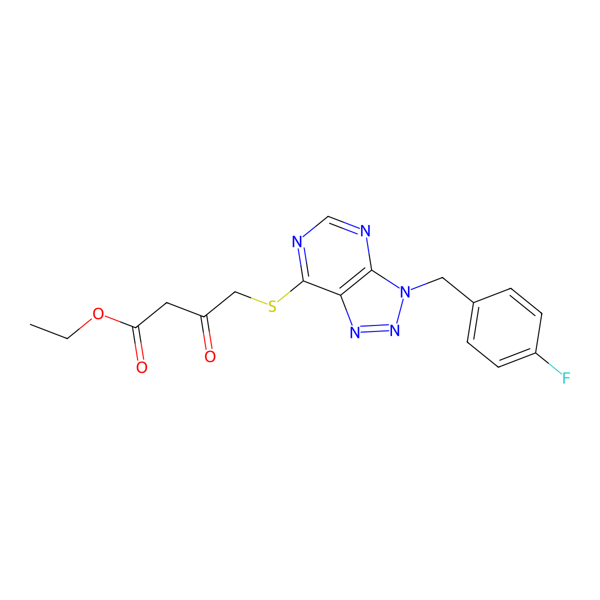 Ethyl 4-[3-[(4-fluorophenyl)methyl]triazolo[4,5-d]pyrimidin-7-yl]sulfanyl-3-oxobutanoate molecular structure, CAS 863458-32-6