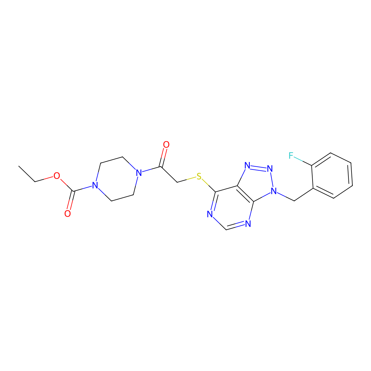 ethyl 4-(2-((3-(2-fluorobenzyl)-3H-[1,2,3]triazolo[4,5-d]pyrimidin-7-yl)thio)acetyl)piperazine-1-carboxylate molecular structure, CAS 863458-38-2