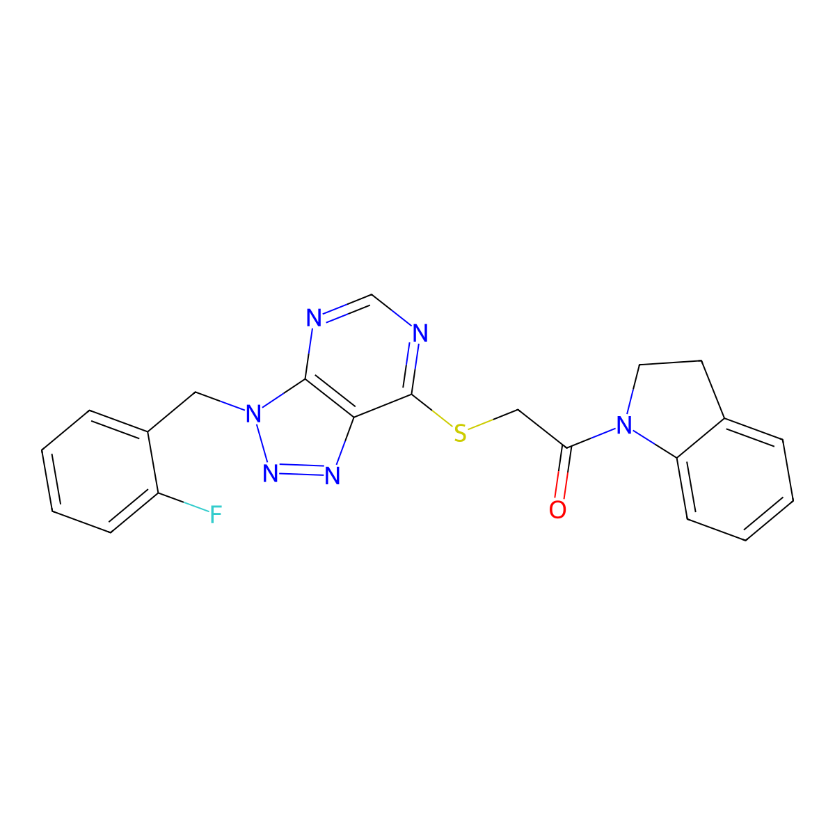 2-((3-(2-fluorobenzyl)-3H-[1,2,3]triazolo[4,5-d]pyrimidin-7-yl)thio)-1-(indolin-1-yl)ethanone molecular structure, CAS 863458-40-6
