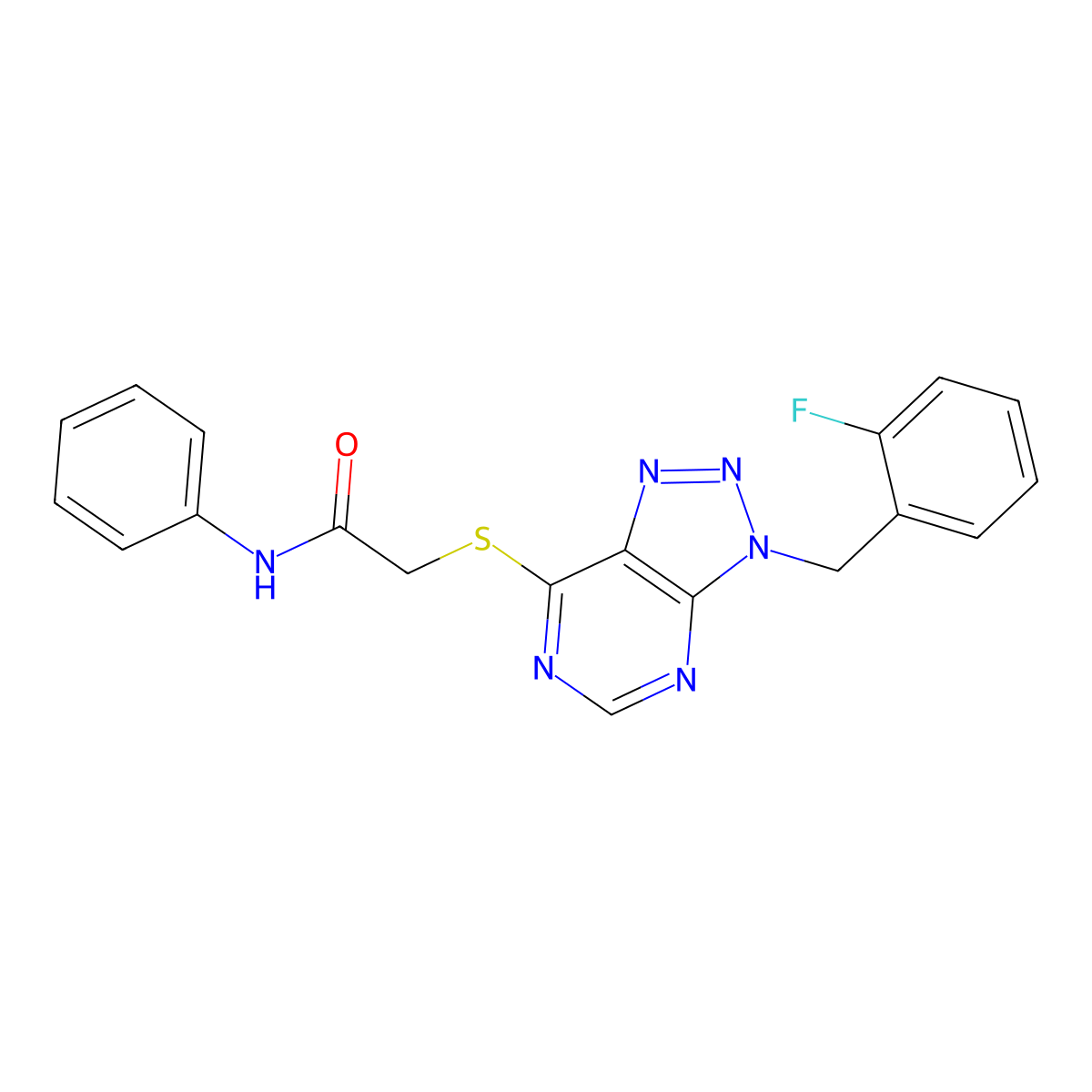 2-[3-[(2-fluorophenyl)methyl]triazolo[4,5-d]pyrimidin-7-yl]sulfanyl-N-phenylacetamide molecular structure, CAS 863458-41-7