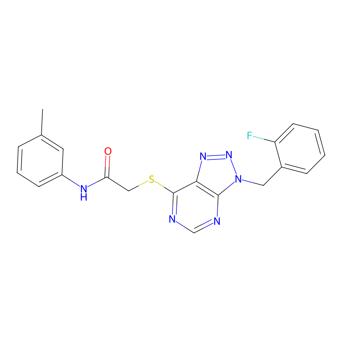 2-[3-[(2-fluorophenyl)methyl]triazolo[4,5-d]pyrimidin-7-yl]sulfanyl-N-(3-methylphenyl)acetamide molecular structure, CAS 863458-43-9