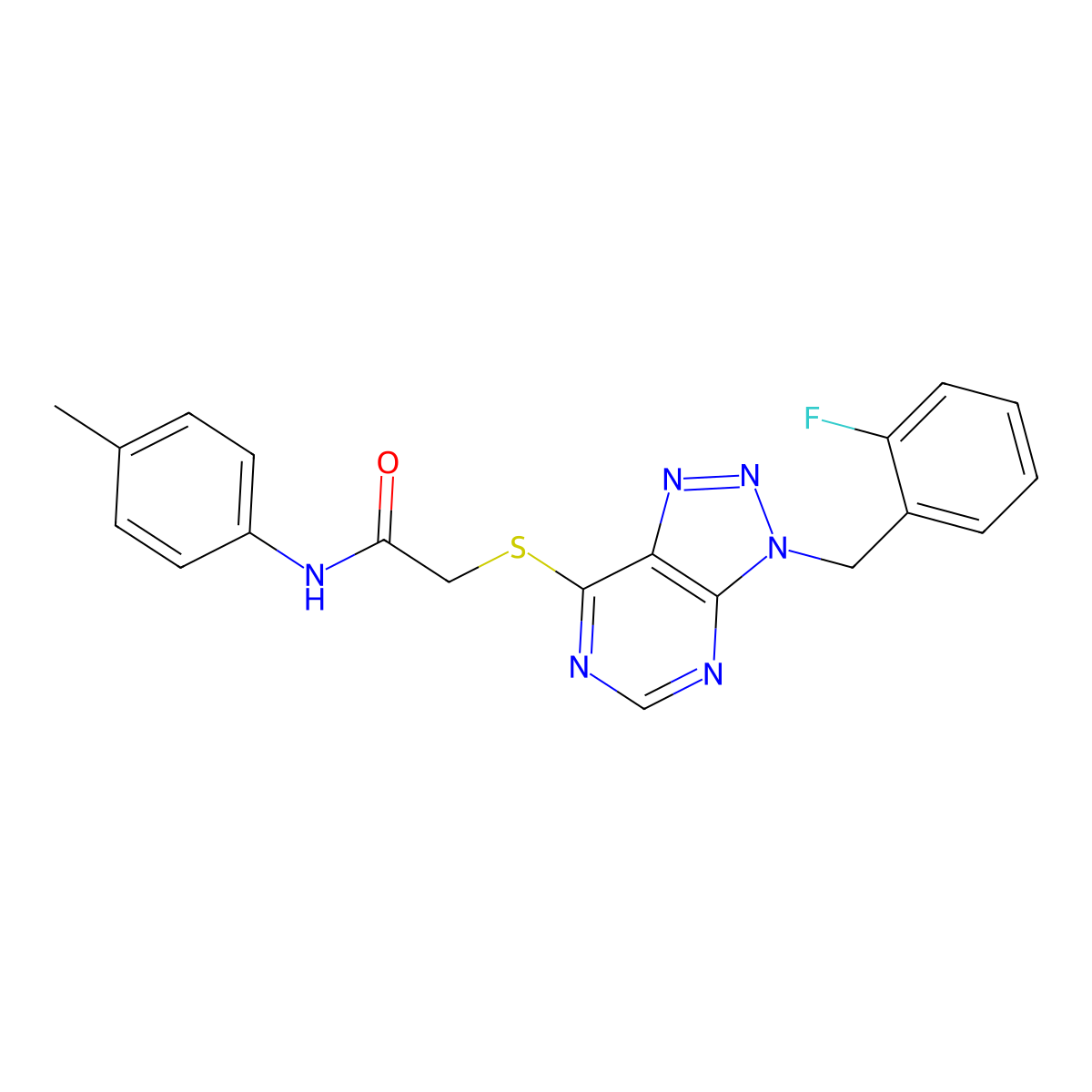 2-[3-[(2-fluorophenyl)methyl]triazolo[4,5-d]pyrimidin-7-yl]sulfanyl-N-(4-methylphenyl)acetamide molecular structure, CAS 863458-44-0