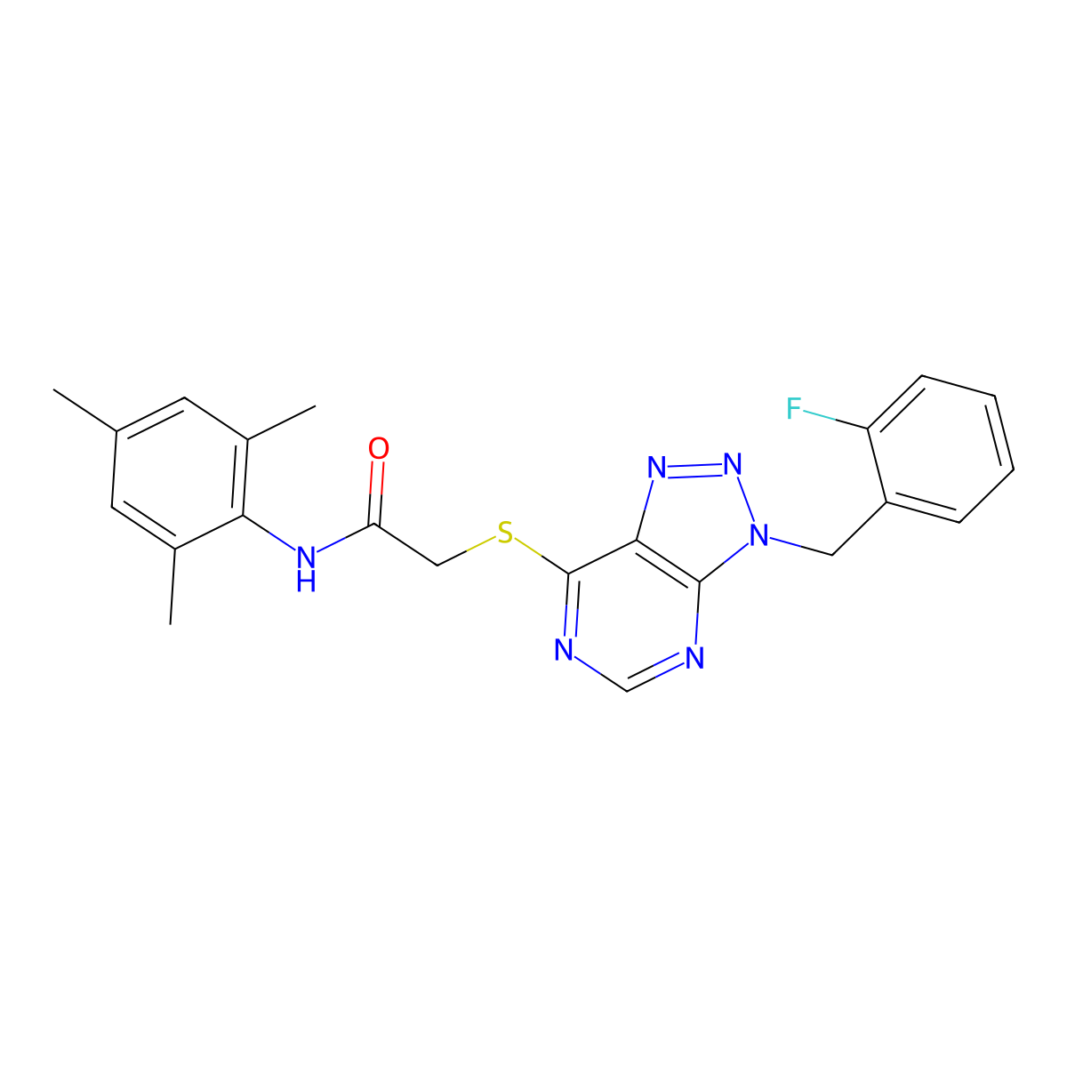 2-((3-(2-fluorobenzyl)-3H-[1,2,3]triazolo[4,5-d]pyrimidin-7-yl)thio)-N-mesitylacetamide molecular structure, CAS 863458-49-5