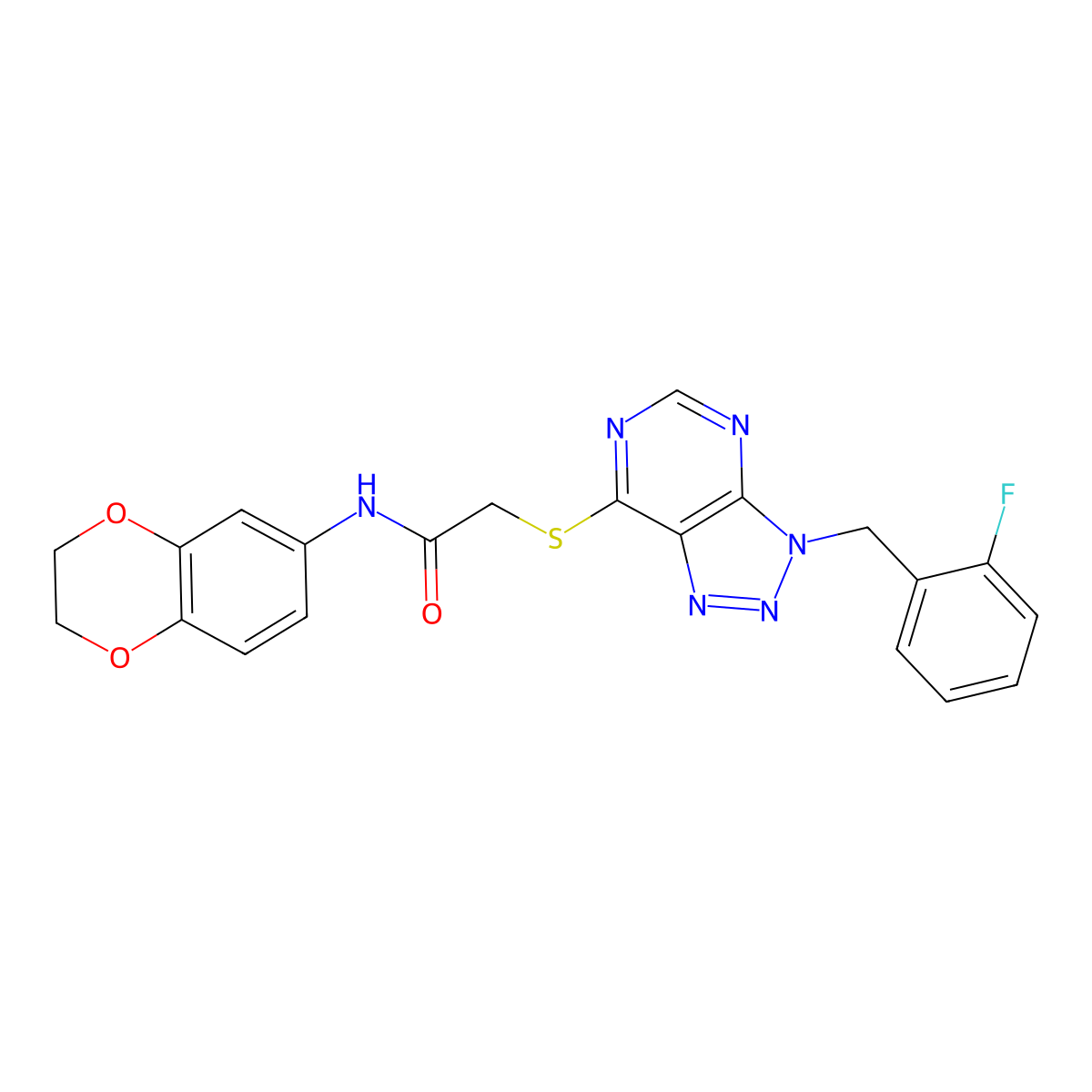 N-(2,3-dihydrobenzo[b][1,4]dioxin-6-yl)-2-((3-(2-fluorobenzyl)-3H-[1,2,3]triazolo[4,5-d]pyrimidin-7-yl)thio)acetamide molecular structure, CAS 863458-70-2
