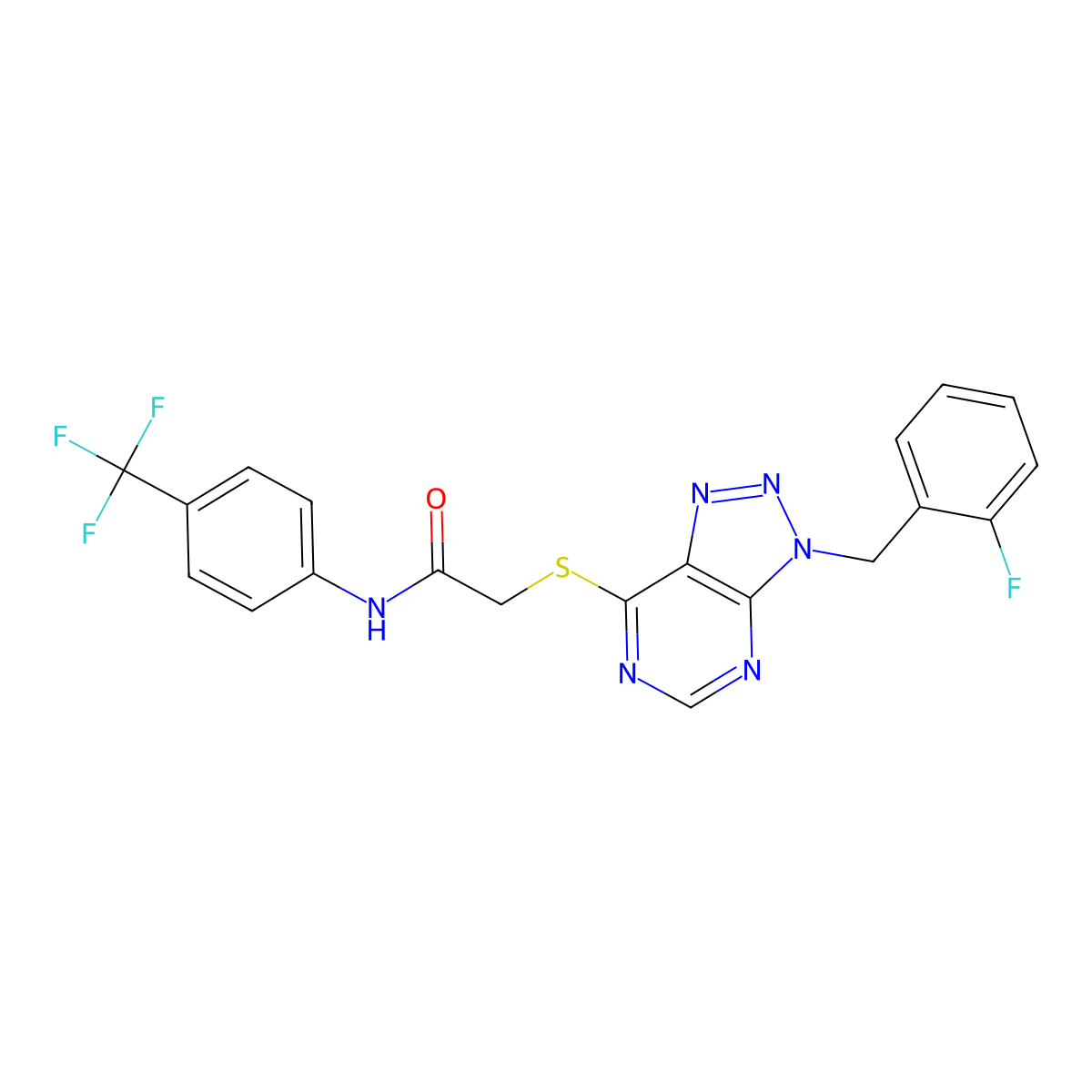2-((3-(2-fluorobenzyl)-3H-[1,2,3]triazolo[4,5-d]pyrimidin-7-yl)thio)-N-(4-(trifluoromethyl)phenyl)acetamide molecular structure, CAS 863458-73-5