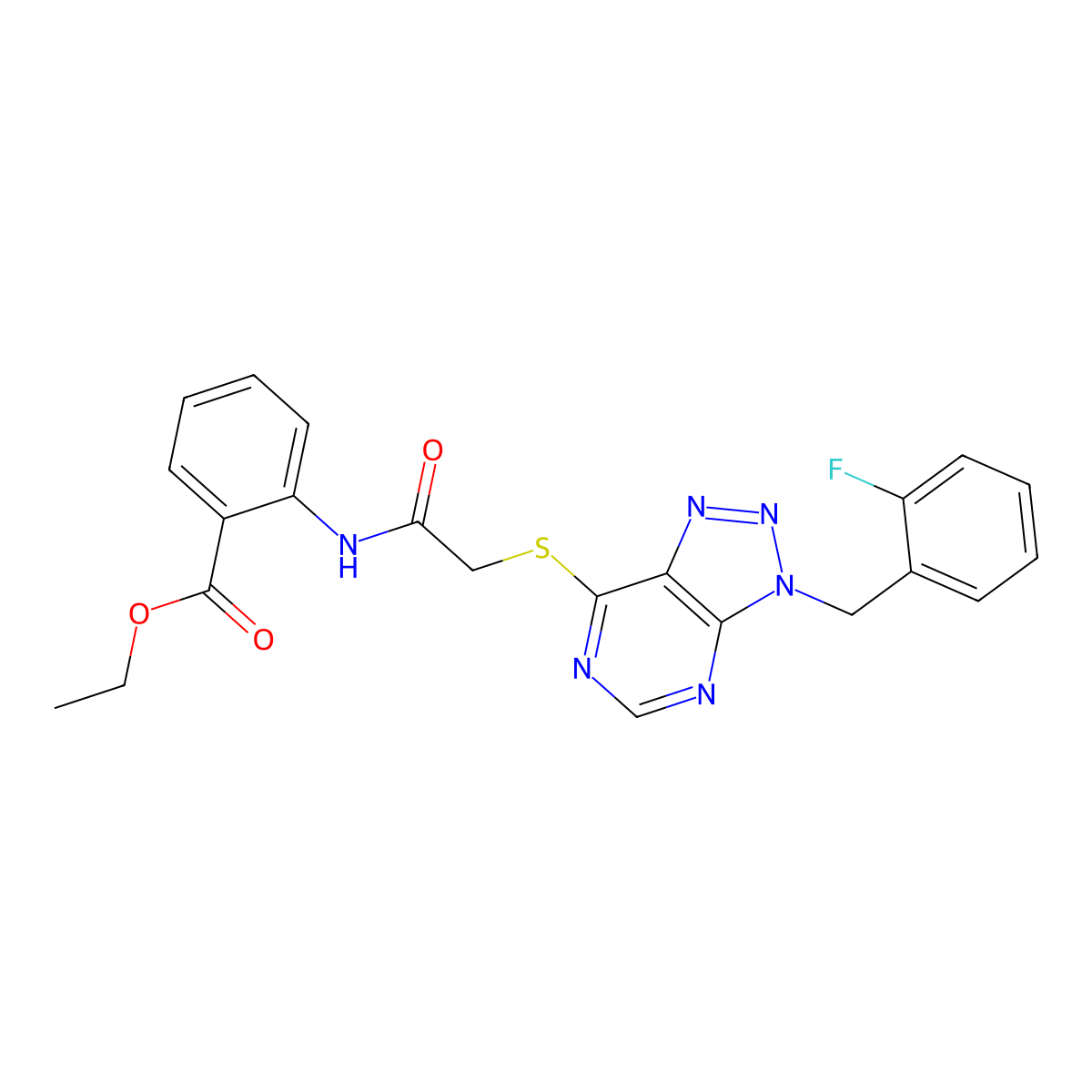 ethyl 2-[2-({3-[(2-fluorophenyl)methyl]-3H-[1,2,3]triazolo[4,5-d]pyrimidin-7-yl}sulfanyl)acetamido]benzoate molecular structure, CAS 863458-75-7