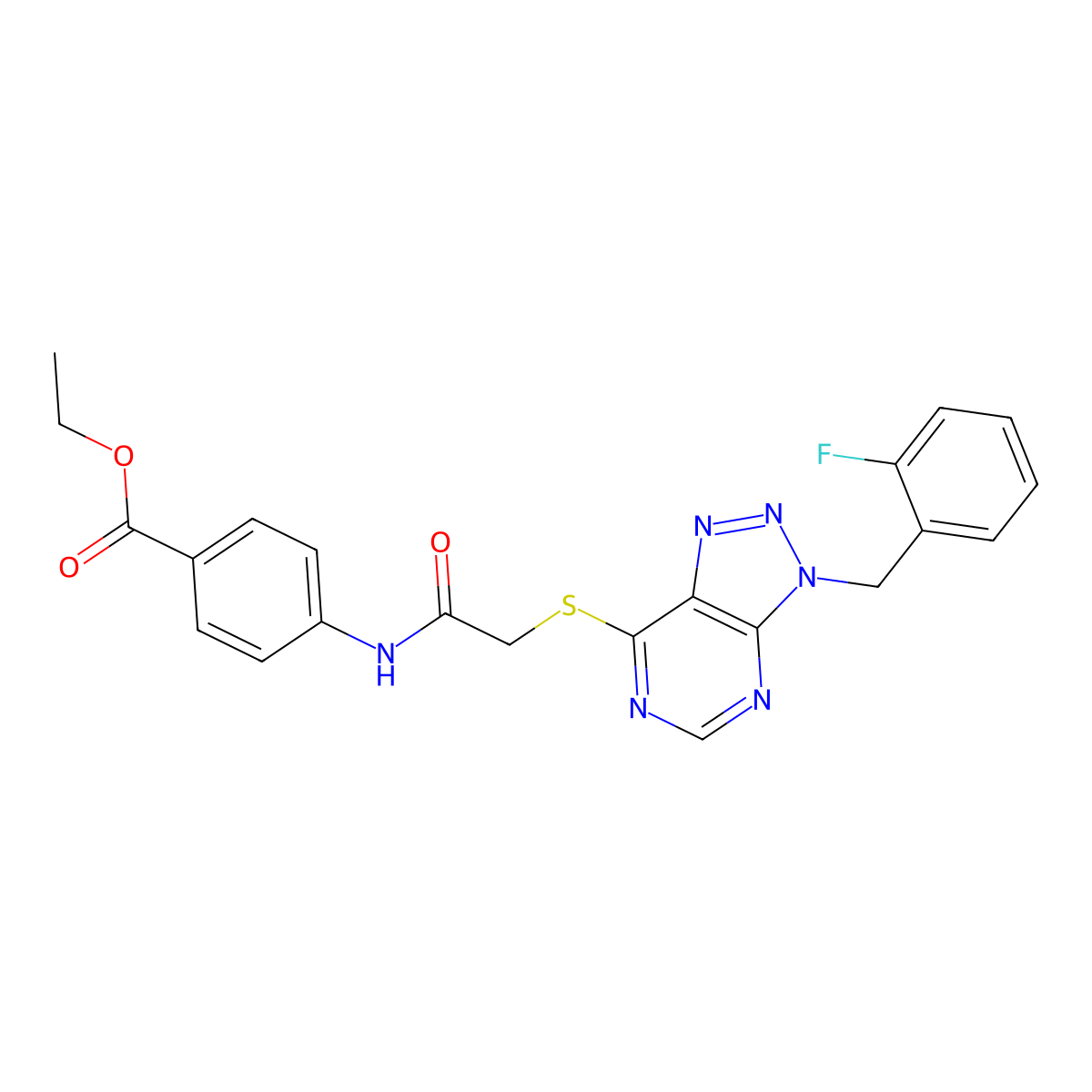 ethyl 4-(2-((3-(2-fluorobenzyl)-3H-[1,2,3]triazolo[4,5-d]pyrimidin-7-yl)thio)acetamido)benzoate molecular structure, CAS 863458-76-8