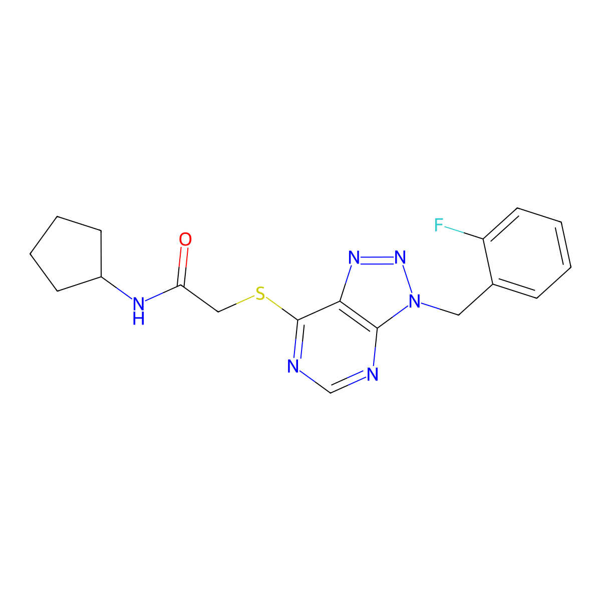 N-cyclopentyl-2-((3-(2-fluorobenzyl)-3H-[1,2,3]triazolo[4,5-d]pyrimidin-7-yl)thio)acetamide molecular structure, CAS 863458-80-4